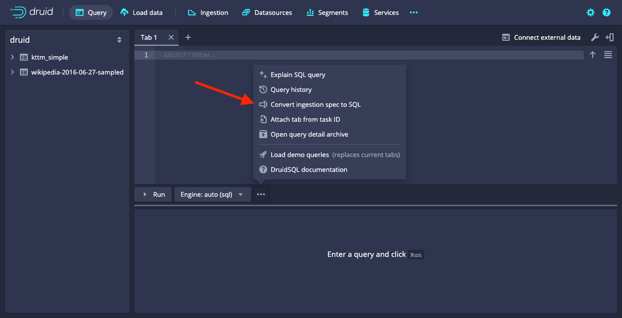 Convert ingestion spec to SQL